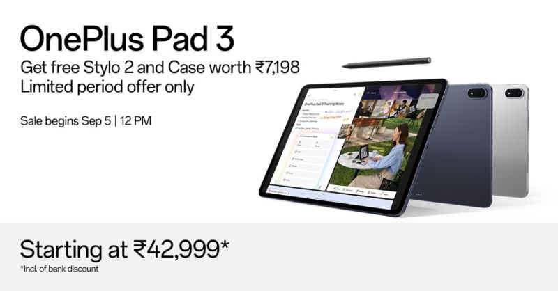 OnePlus Pad 3 Goes on Open Sale on 5th September 2025, 12 PM: Built for Power with Snapdragon 8 Elite and 12,140 mAh Battery